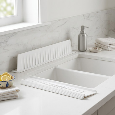 Silicone Kitchen Sink Splash Guard Food Grade Water Stopper White 2 Pack Set