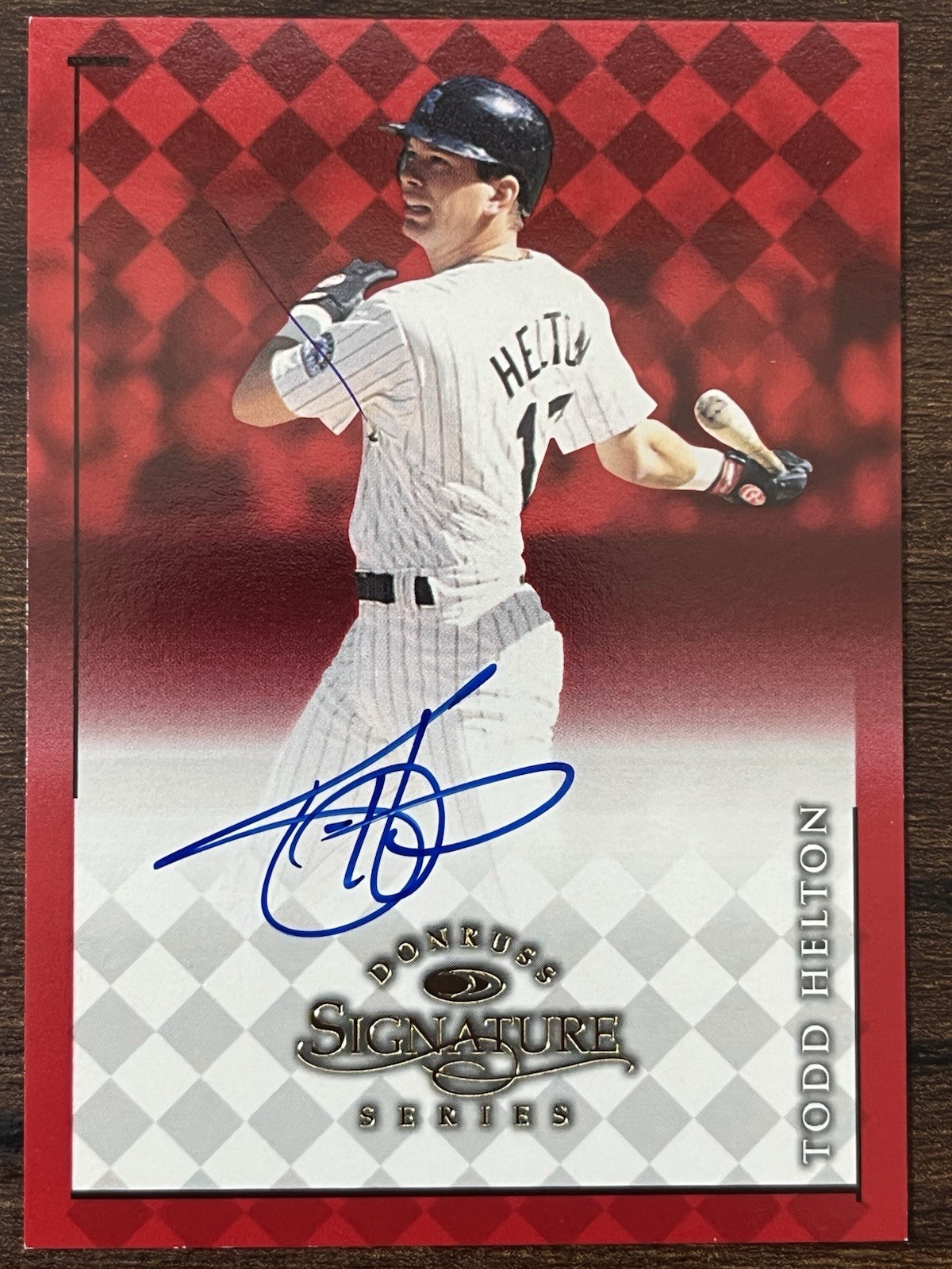 1998 Donruss Signature Todd Helton On-Card Auto Red Error Pen Mark