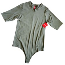 Spanx Suit Yourself Ribbed Crew Neck Bodysuit Olive Green Large NWT