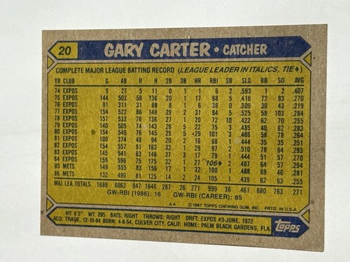 Gary Carter Plus More~1987 Topps New York Mets~10 Cards Lot~mint Condition - Picture 2 of 19