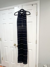 St. John Couture Navy Beaded Womens maxi gown dress sz 8