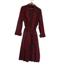 80s Polo Ralph Lauren Mens Red Tartan Plaid Cotton Robe Shawl Collar Large