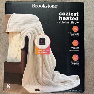 Brookstone Heated Coziest Decorative Electric Throw Blanket Boucle