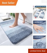 Machine Washable Soft Blue Bath Mat 24x16 - Chic and Functional Design