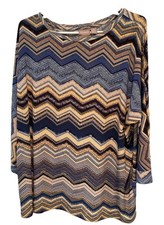 Chico  s Sz. XL-3 Chevron Tan/Blue/Black 3/4 Sleeve Stretch Tunic