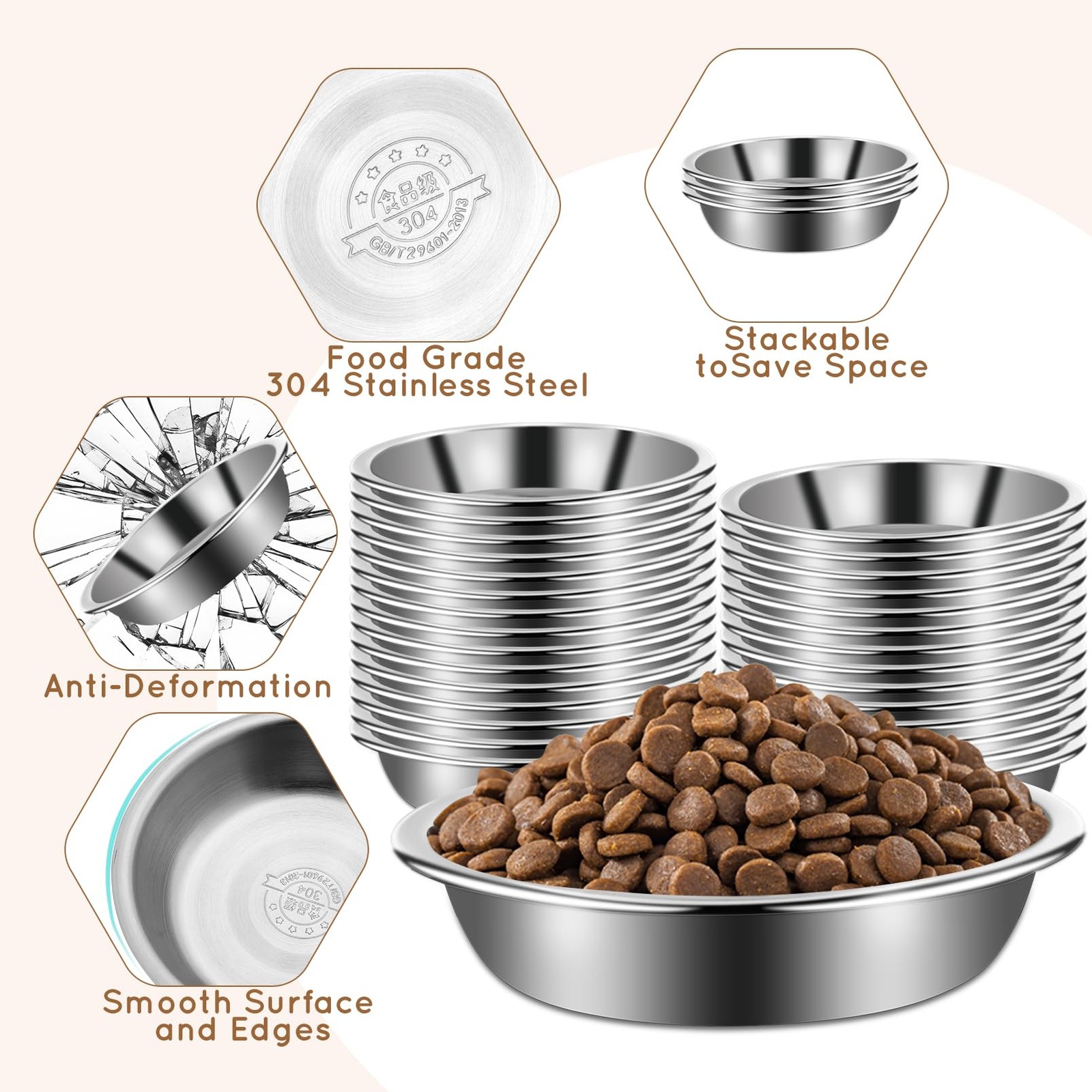 12Pcs Cat Bowls,Stainless Steel Cat Food Bowls,Metal Cat Dishes Whisker Fatig...