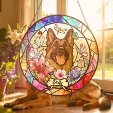 Custom Pet Portrait Stained Glass Dog Memorial Personalized Photo Home Decor