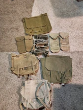 Postwar 1950s Danish British P37 Web Gear Lot: Packs, Belts, Pouches