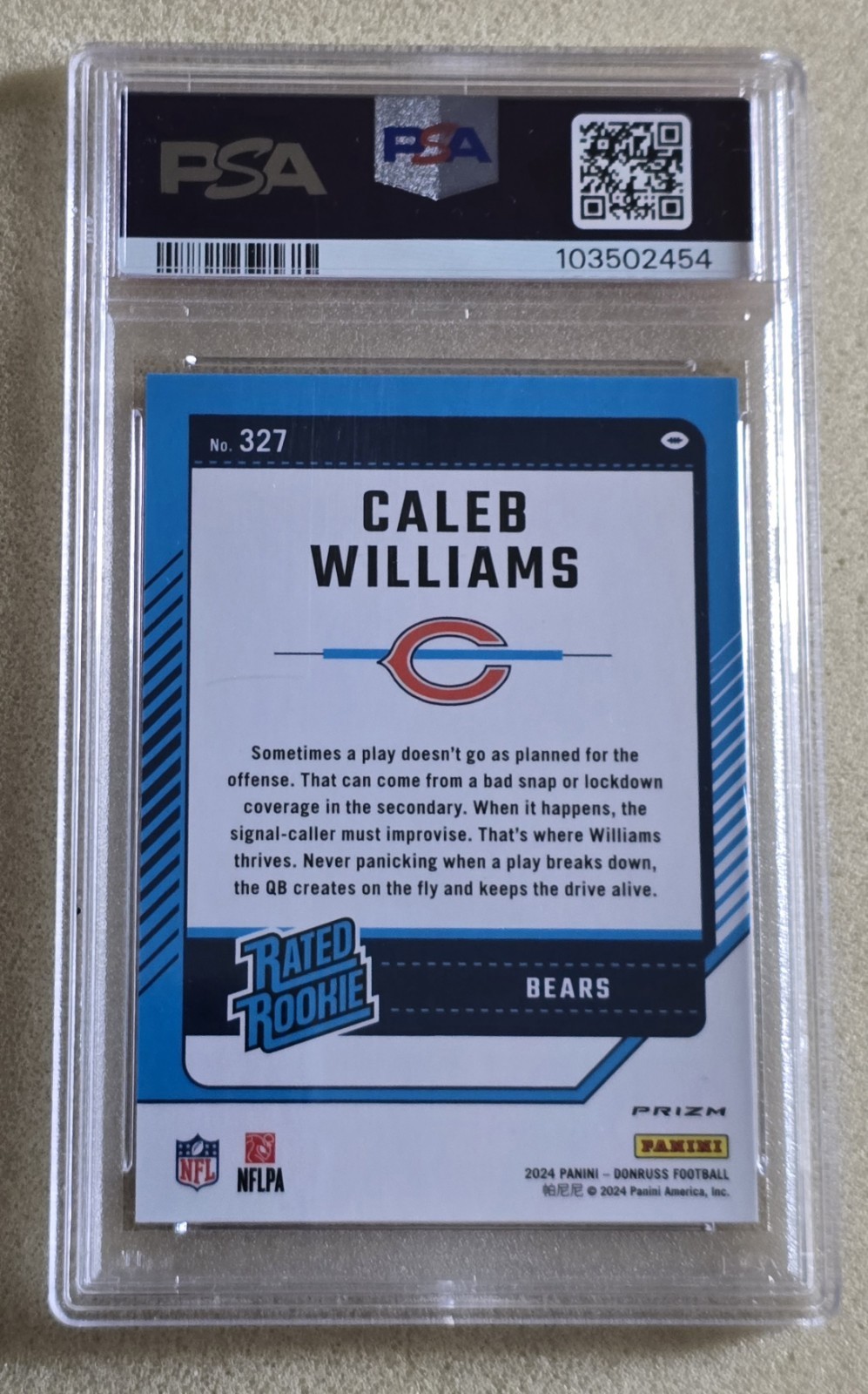 2024 Panini Donruss CALEB WILLIAMS Rookie Red Pandora Prizm PSA 10 RC Bears #327 view 2