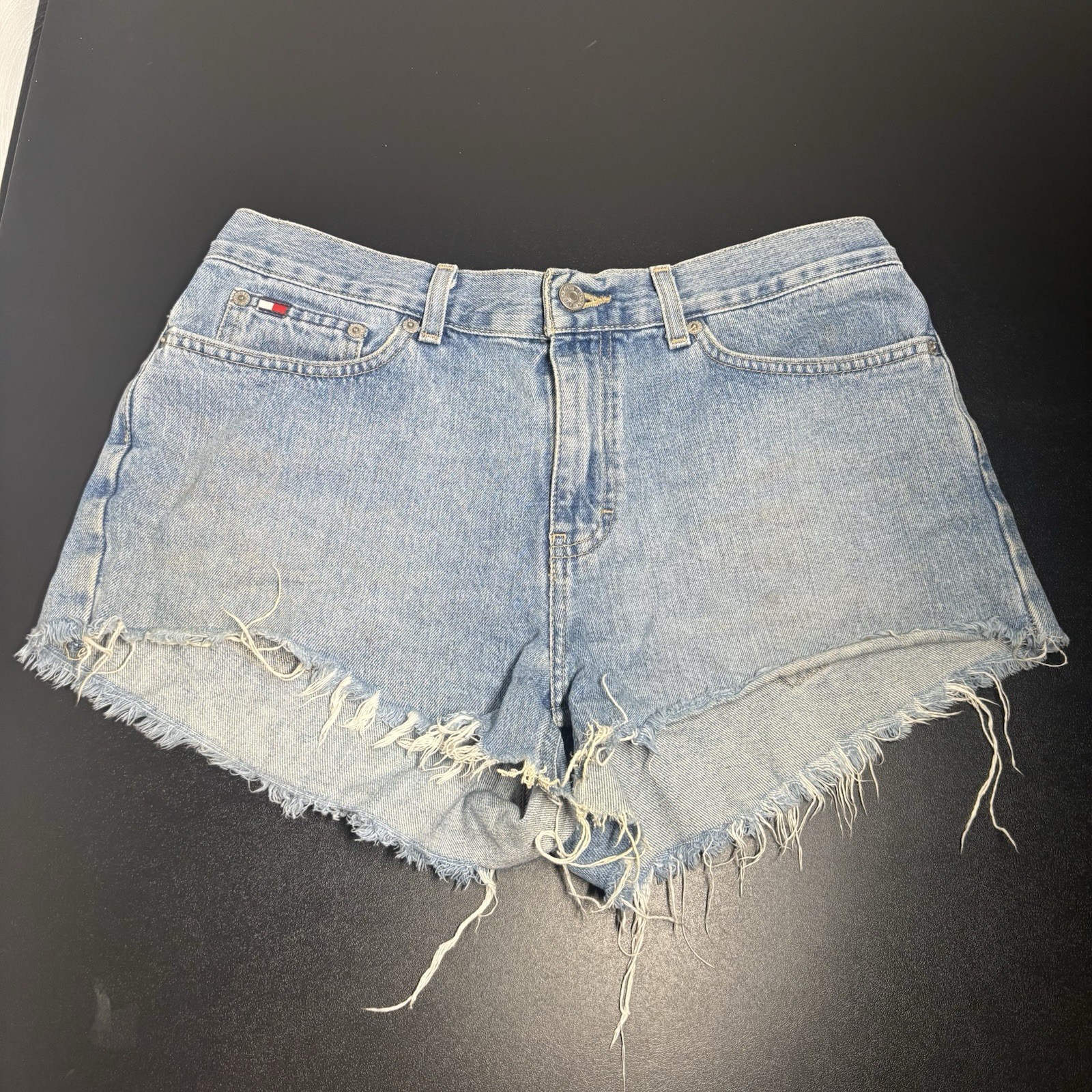Tommy Hilfiger Women's Boyfriend Jean Shorts Sz 10 Y2K Light Wash Distressed