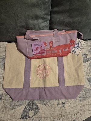 Trader Joe's Pink Insulated Bag & Large Purple Canvas Tote FREE SHIPPING
