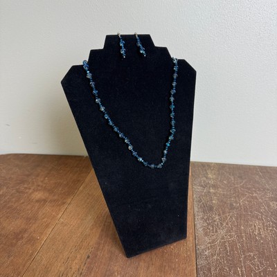 Artisan Made AB Navy & Light Blue Faceted bead necklace & Earring Set