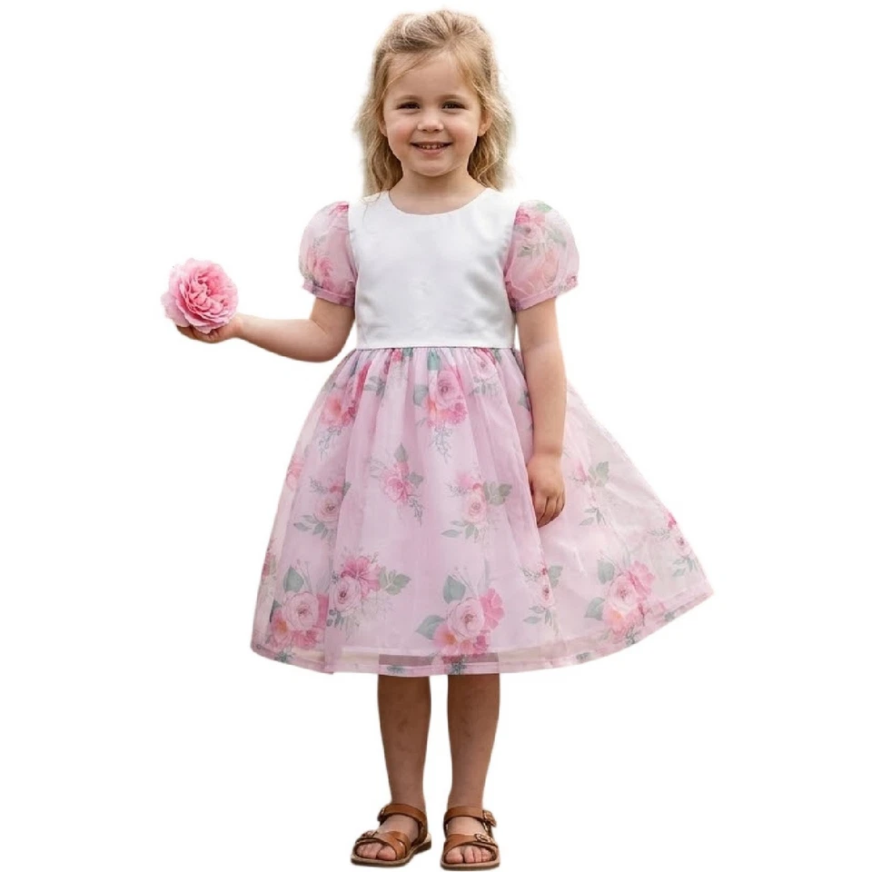 Be You - Robe courte manches bouffantes motif/style floral - Fille (GT37488) - Photo 2/2