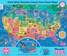 America  s 50 State Jigsaw Puzzle, Educational USA Map with Unique State Shape...