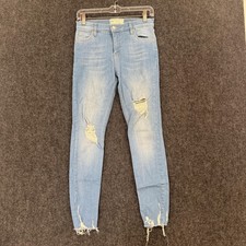 Free People Jeans Women's 26 Light Wash Distressed Skinny Frayed Stretch Denim