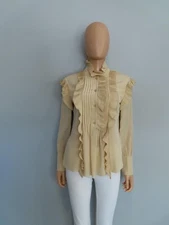 CHLOE Light Beige Asymmetric Ruffle Front Blouse US 6