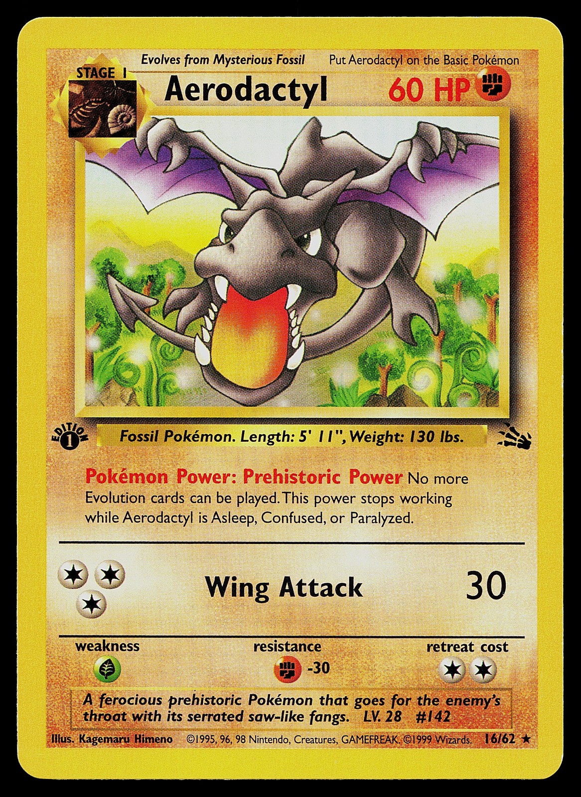 Pokemon Card - Aerodactyl Fossil 16/62 Rare 1st Edition