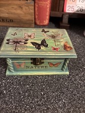 Hand Painted and Decoupage Butterfly Design Home Made Trinket Box