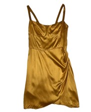 Reformation Fonda Silk Mini Dress Gold Size 10 Spaghetti Straps Club Cocktail