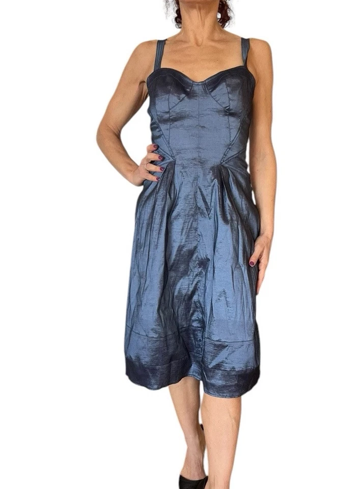 Vestido sin mangas Z Spoke By Zac Posen azul satinado corsé calce y acampanado cóctel 6 Foto 4 de 4