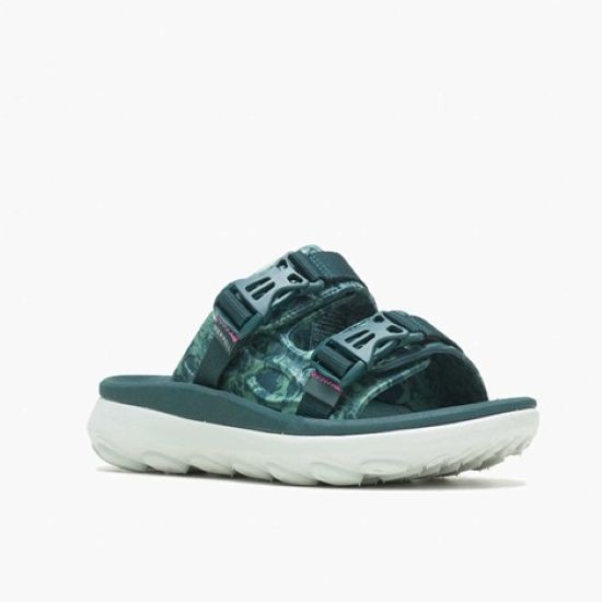 Merrell Hut sandali ultra avvolgenti slip on slide cuciture verde blu taglia 7 NUOVI