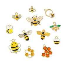 36pcs Honeycomb Alloy Enamel Pendants Bee Charm for Earring Necklace Jewelry DIY