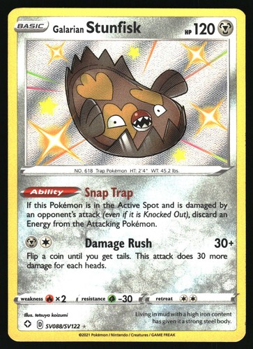 Pokemon Galarian Stunfisk Shining Fates: Shiny Vault SV088/SV122 NM Holo Rare