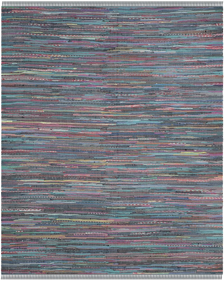 Alfombra de Trapo Colección Alfombra de Área - 8' x 10', Aqua & Multi, Hecha a Mano Boho Stripe Co... Foto 3 de 4
