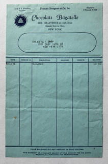 1931 NYC Billhead Chocolats Bagatelle 2276 12th Ave 125th St Opp Ft Lee Ferry