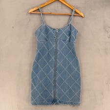 Forever 21 Dress Womens Size S Blue Diamond Pattern Denim Mini Zip Front NWT