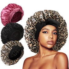 3Pcs Silk Bonnet for Sleeping, Satin Hair Bonnets for Black Curly Hair Women ...