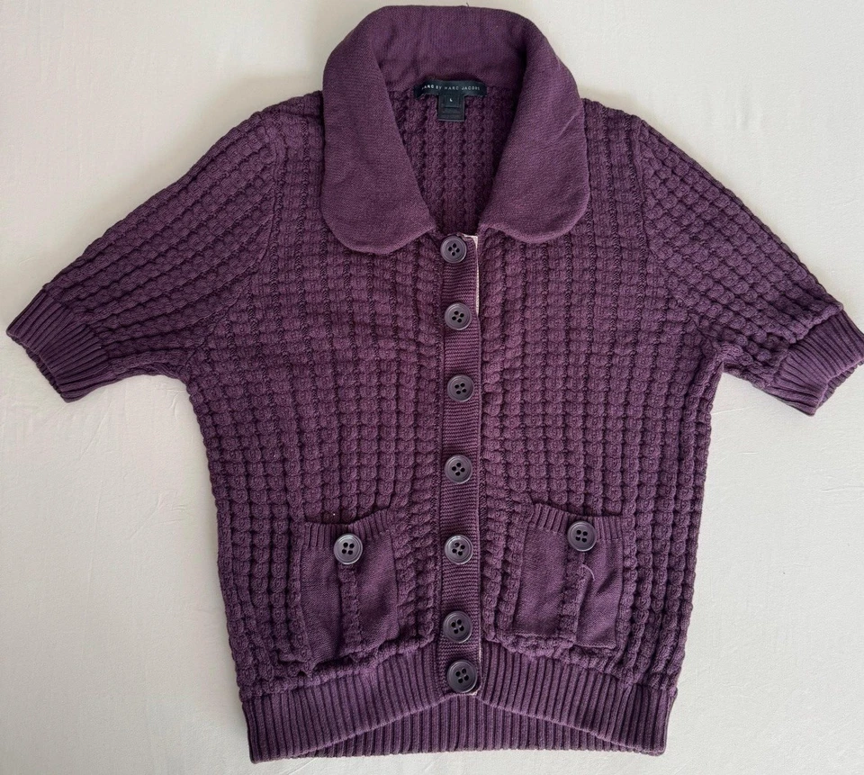 Marc by Marc Jacobs Women's L Purple Collared Short Sleeve Sweater Button Top - Image 2 of 4