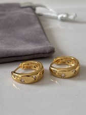 925 Sterling Silver Gold Plated Celestial Huggie Hoops Earrings Star Moon Sun