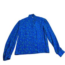 Aywon Vintage Blue Blouse Size 12 Abstract Print Made In Australia 80s