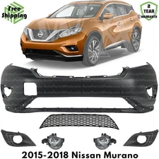 Front Bumper Cover Fascia & Lower Grille Kit For 2015-2018 Nissan Murano