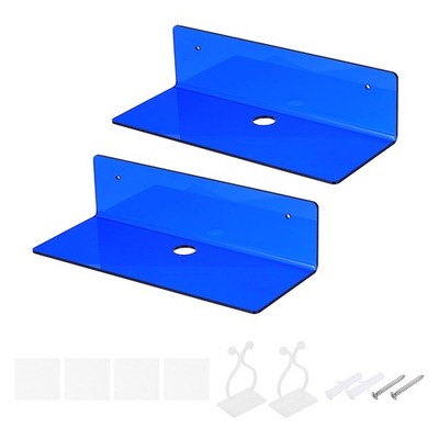 2 Pack Acrylic Shelves for Wall, 9 Inch Blue Floating Shelves Wall Mount Disp...