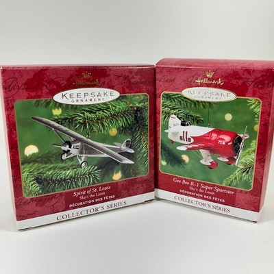 2 Sky's the Limit Hallmark Ornaments 2000 Spirit of St Louis & 2001 Gee Bee R-1