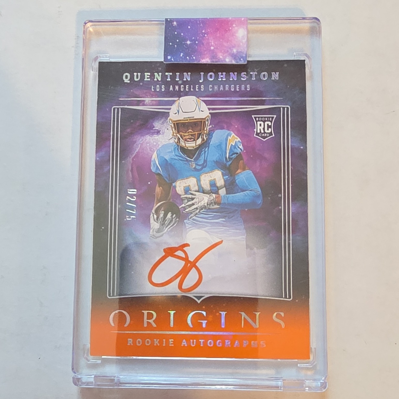 Panini 2023 Origins Quentin Johnston Chargers Rookie Auto RAQJO Orange 02/75