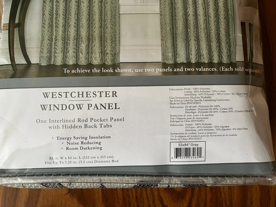 Panel/cortina ventana Westchester, 52" W x 84" L, diseño gris y hoja, NUEVO Foto 4 de 4