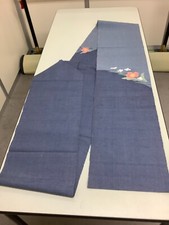 Japanese Vintage Kimono Nagoya Obi cotton navy blue flower tradition 152.7x12in