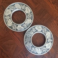 2 Vintage Signed Wilton Co. Armetale Trivets Hot Plates Made in USA Floral Boho