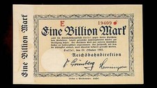 1923 Germany REICHSBAHN CASSEL 1 Trillion / 1.000.000.000.000 Mark Banknote UNC