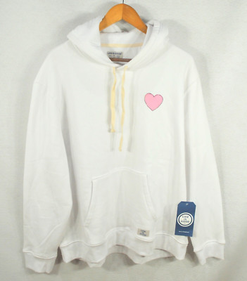 Life is Good Women's Hoodie XXL White Pink Heart Pullover Top Blouse NWT