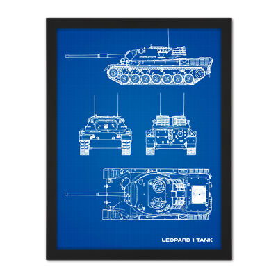 Leopard 1 Main Battle Tank Military Blueprint Plan Framed Wall Art Print 18X24