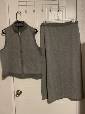 Crazy Horse Liz Claiborne Knit Skirt Vest Set Outfit Midi Skirt Size L & Vest XL