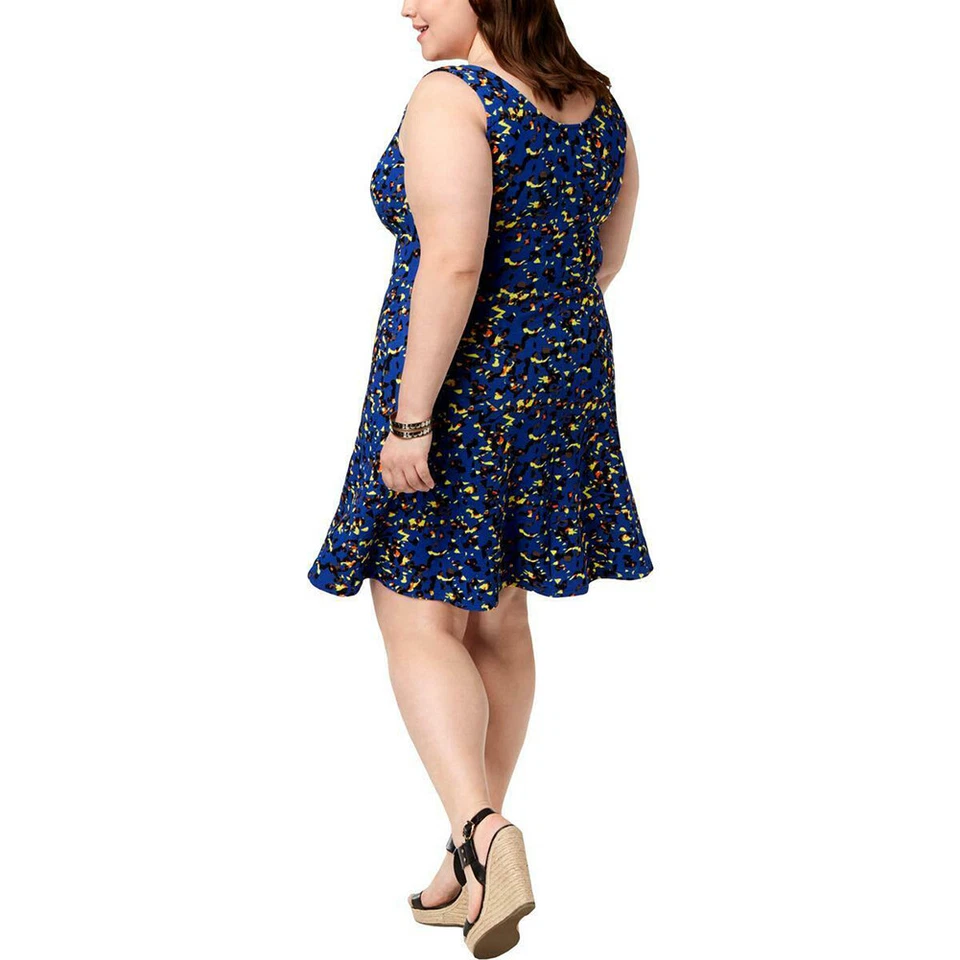 Fox + Royal Übergröße Kobalt Ärmellos Bedruckt Freizeit Passform & Faltenrock 3X - Bild 2 von 2