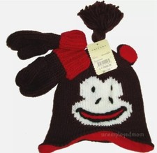 Cap Hat Beanie Mittens Brown Monkey Boys Knit Skull Caps Ear Flaps Toddlers