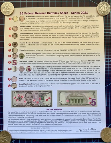 Series 2021 - Uncut Sheet of Five(5) $5 Five Dollar Bills “5555” Serial Numbers - Picture 5 of 5