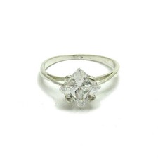 Genuine Sterling Silver Engagement Ring Solid 925 With 7x7mm Cubic Zirconia