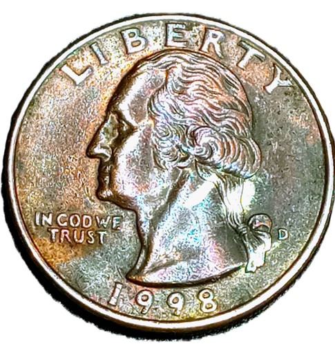 1998 D Washington Quarter Error Missing Clad Layer But Is Beautifully Toned - Picture 4 of 5